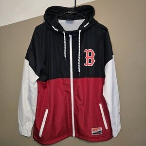 New Era MLB Boston Red Sox Hooded Lined Windbreaker Jacket Size Medium Pockets